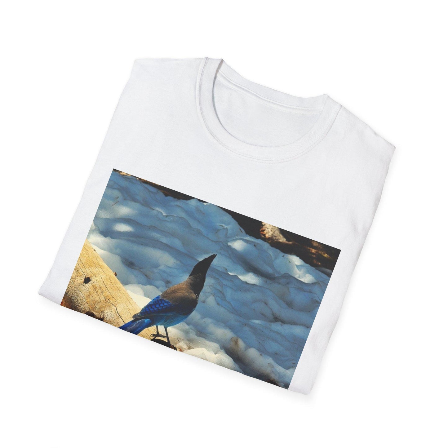 Blue Jay in Snow T-Shirt – Winter Wildlife Apparel for Birdwatchers & Nature Lovers