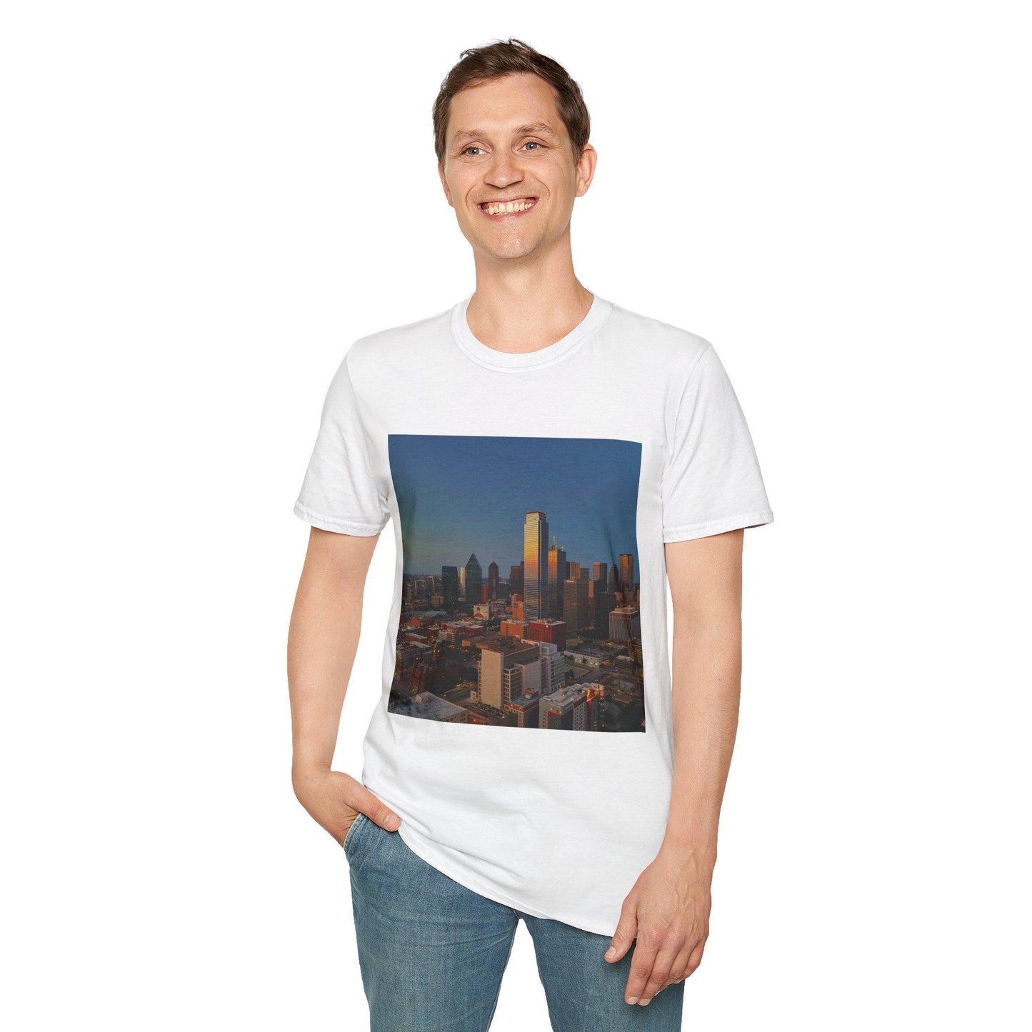 Sunset Dallas Skyline T-Shirt – Unisex Cityscape Tee & Texas Souvenir