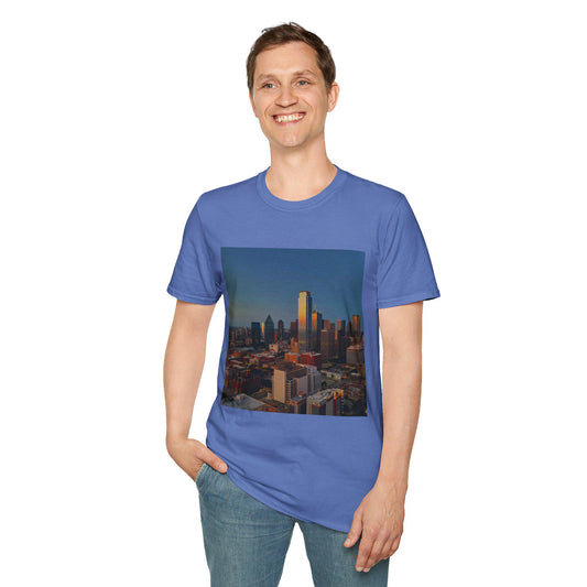 Sunset Dallas Skyline T-Shirt – Unisex Cityscape Tee & Texas Souvenir