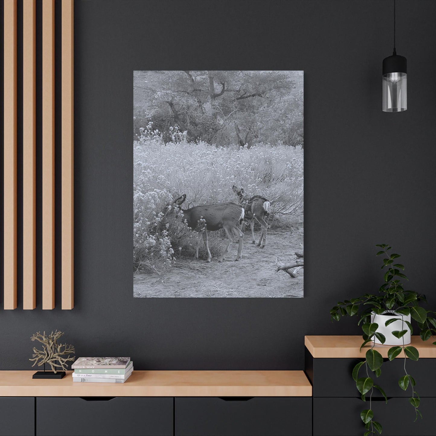Black & White Deer Canvas – Rustic Nature Wall Art for Animal Lovers