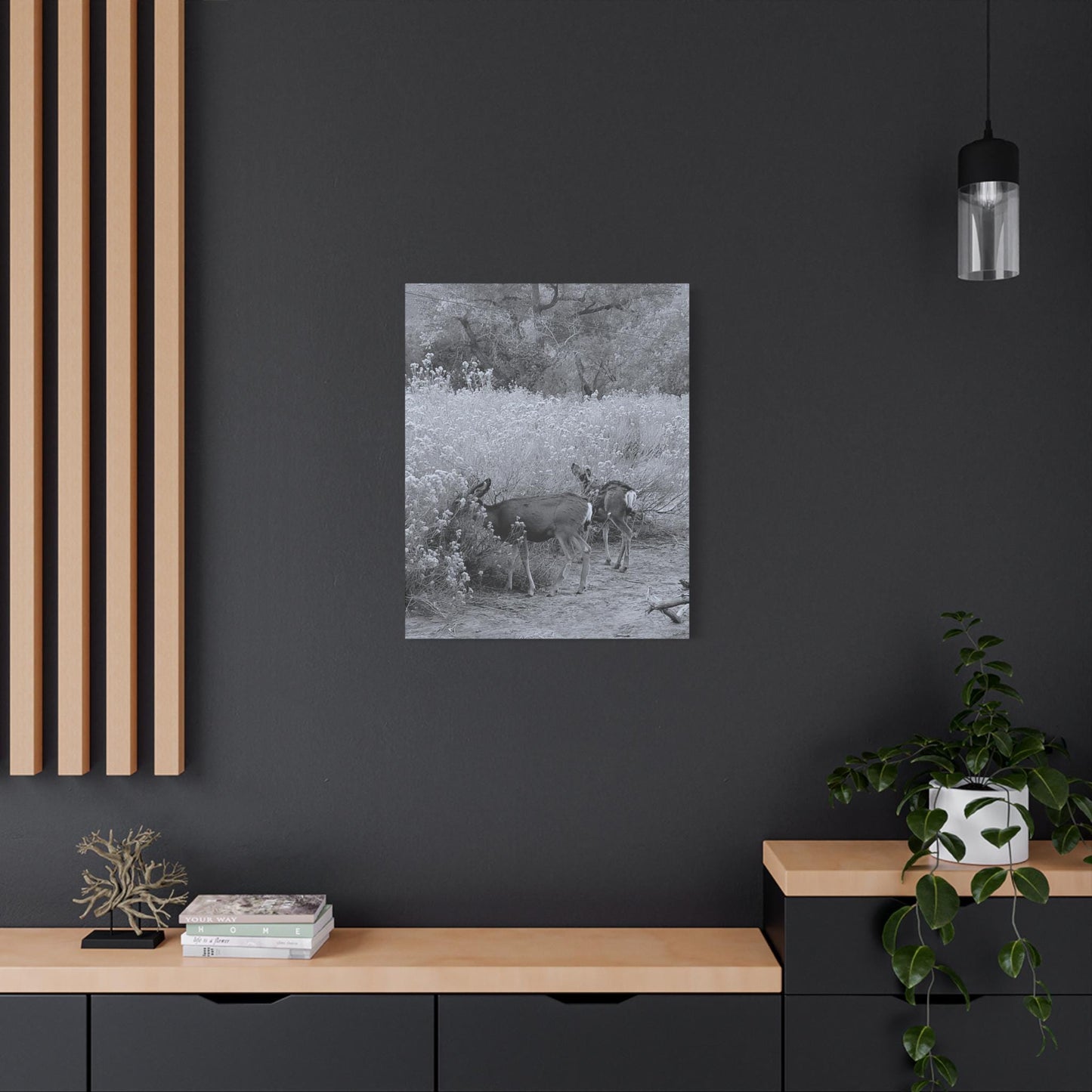 Black & White Deer Canvas – Rustic Nature Wall Art for Animal Lovers