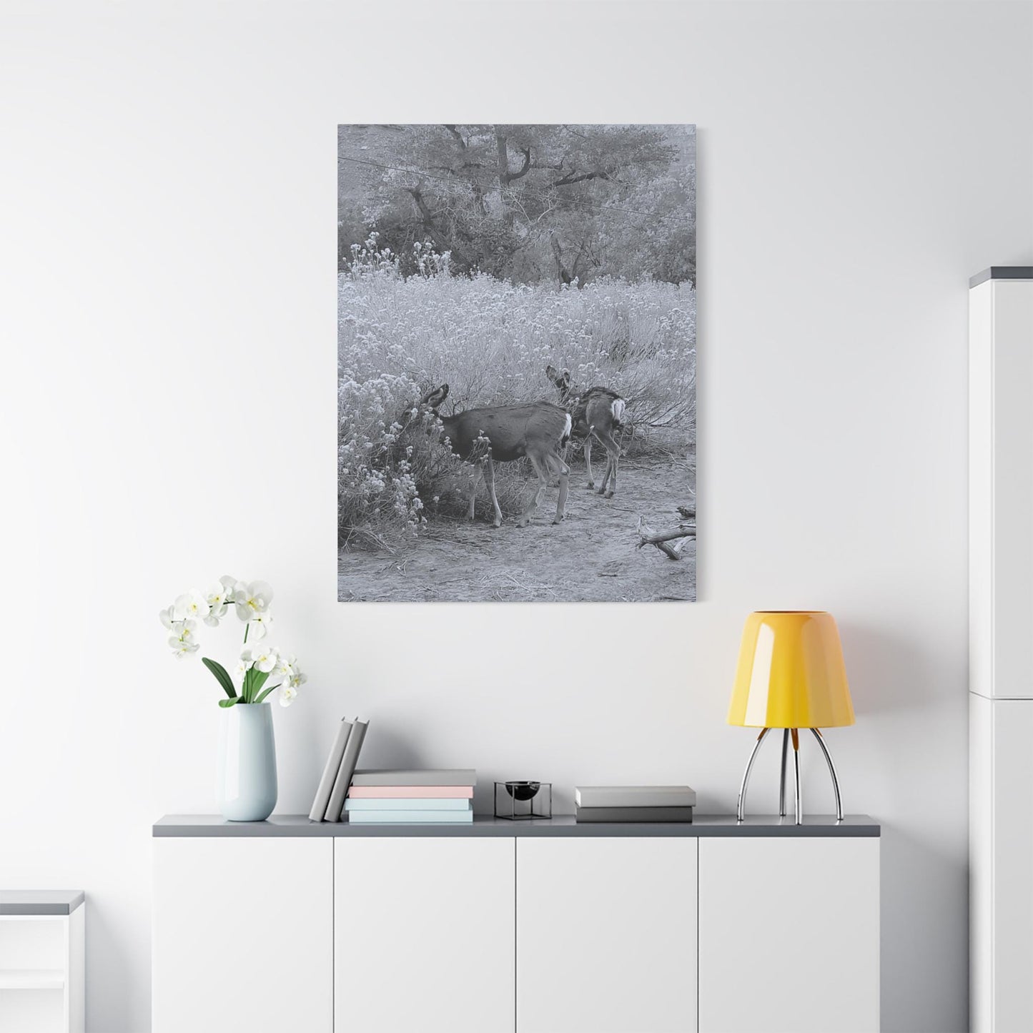 Black & White Deer Canvas – Rustic Nature Wall Art for Animal Lovers